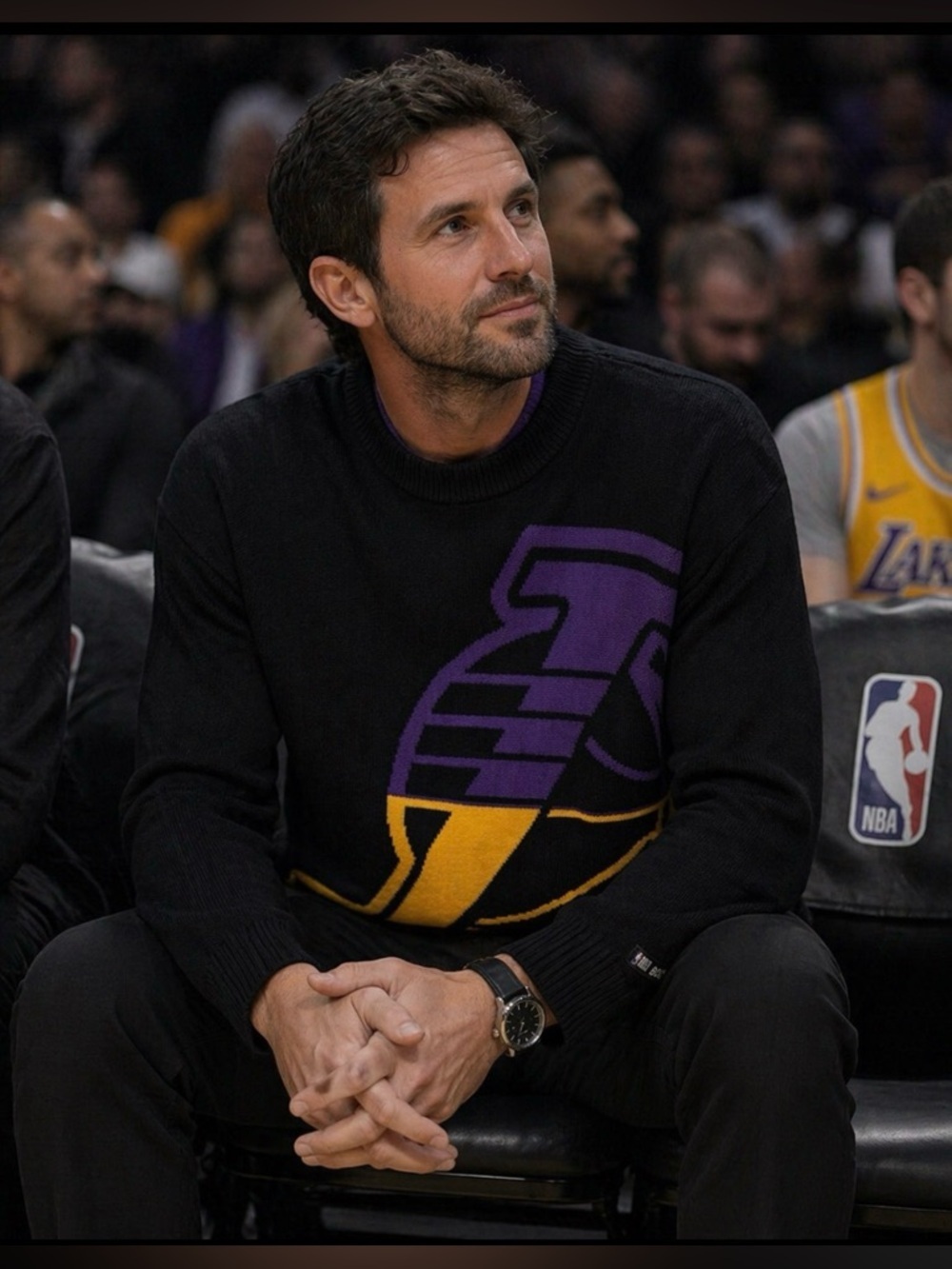 Hugo Boss Los Angeles Lakers Sweater, black, purple and gold, men’s Large.